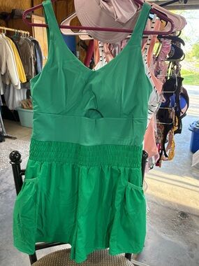 Green Sleeveless Swimdress with Skirt